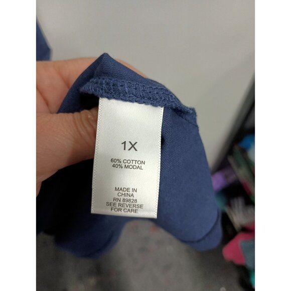 LOGO By Lori Goldstein Womens Midi Dress Sz 1X Navy Minimalist Lagenlook Modest - Picture 7 of 10